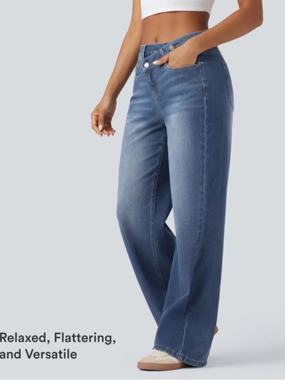 Halara Flex Asymmetric High Waisted Baggy Jeans - Tide Blue Denim M Tall